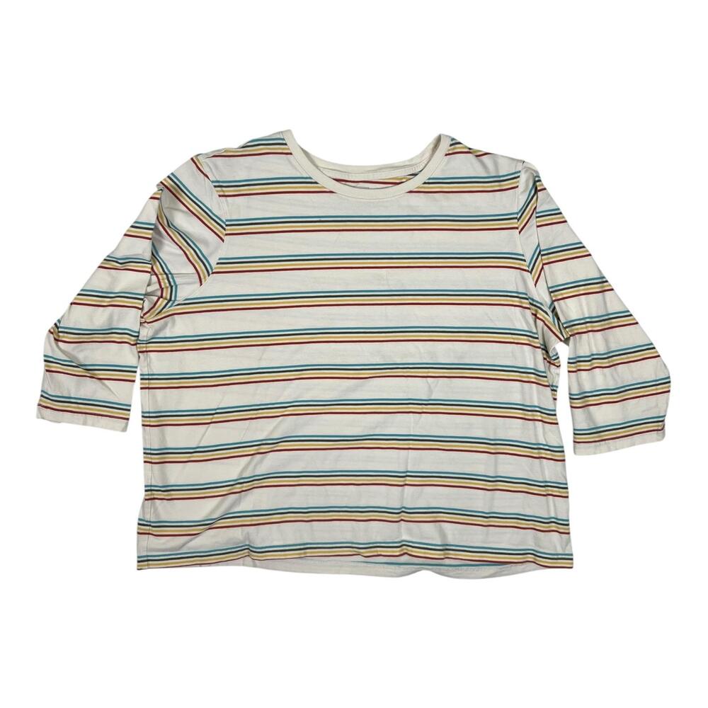 L.L. Bean T-Shirt Womens 2X Plus Multicolor Stripe 3/4 Sleeve Crewneck Casual